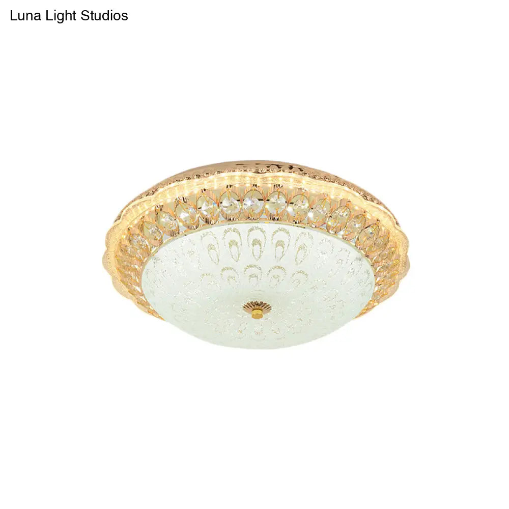 Contemporary Gold Led Flush Ceiling Light With Opal Texture Glass Shade - 16’/19.5’ Diameter