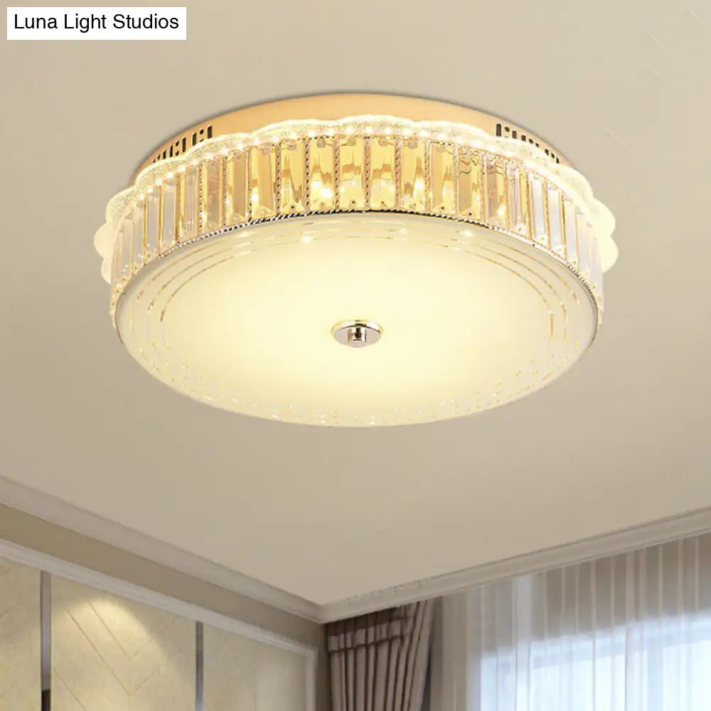 Contemporary Gold Led Flush Mount Light With Clear Crystal Blocks For Bedroom Ceiling