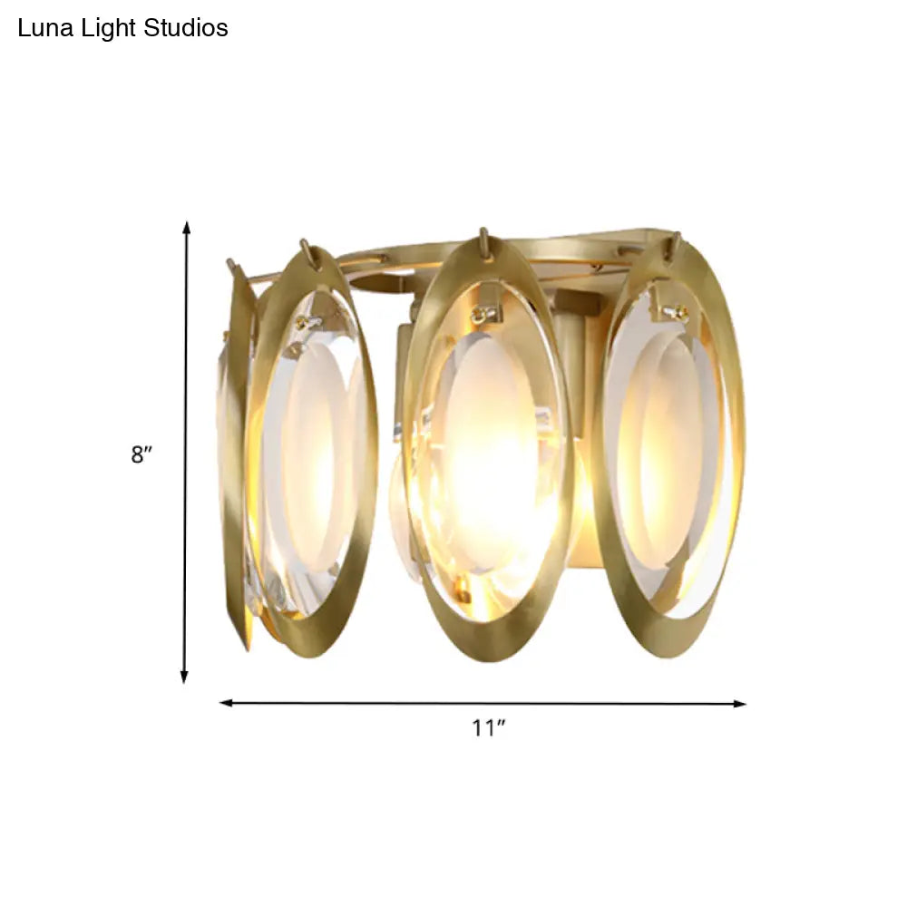 Contemporary Gold Oval Sconce With Cut Crystal Detail - Perfect Wall Fixture For Living Room