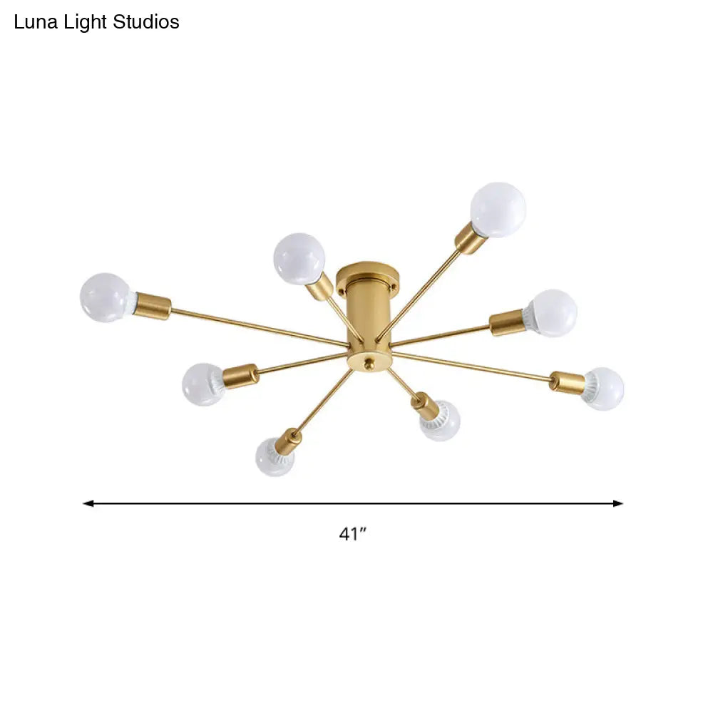 Contemporary Gold Starburst Ceiling Chandelier - Flush Mount Light For Bedroom (6/8/10 Heads)