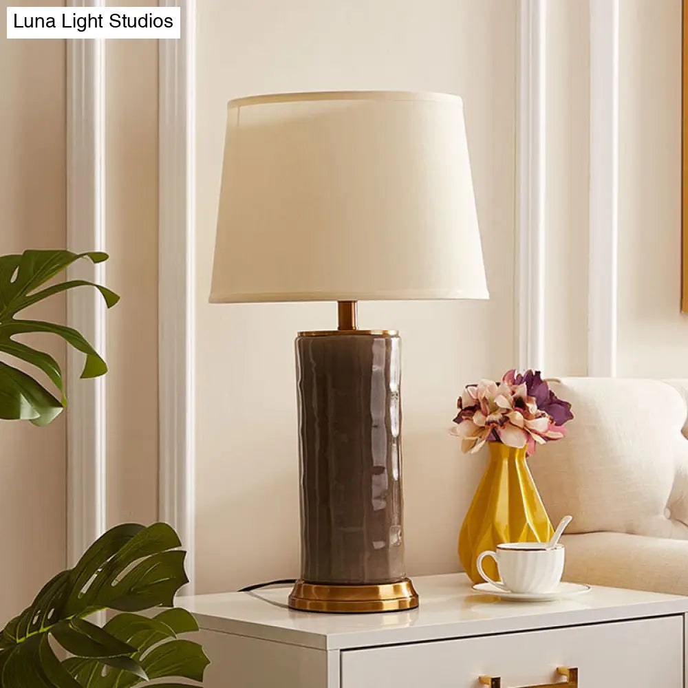 Contemporary Green/Coffee Barrel Reading Book Light Stylish 1-Head Task Lighting With Fabric Shade