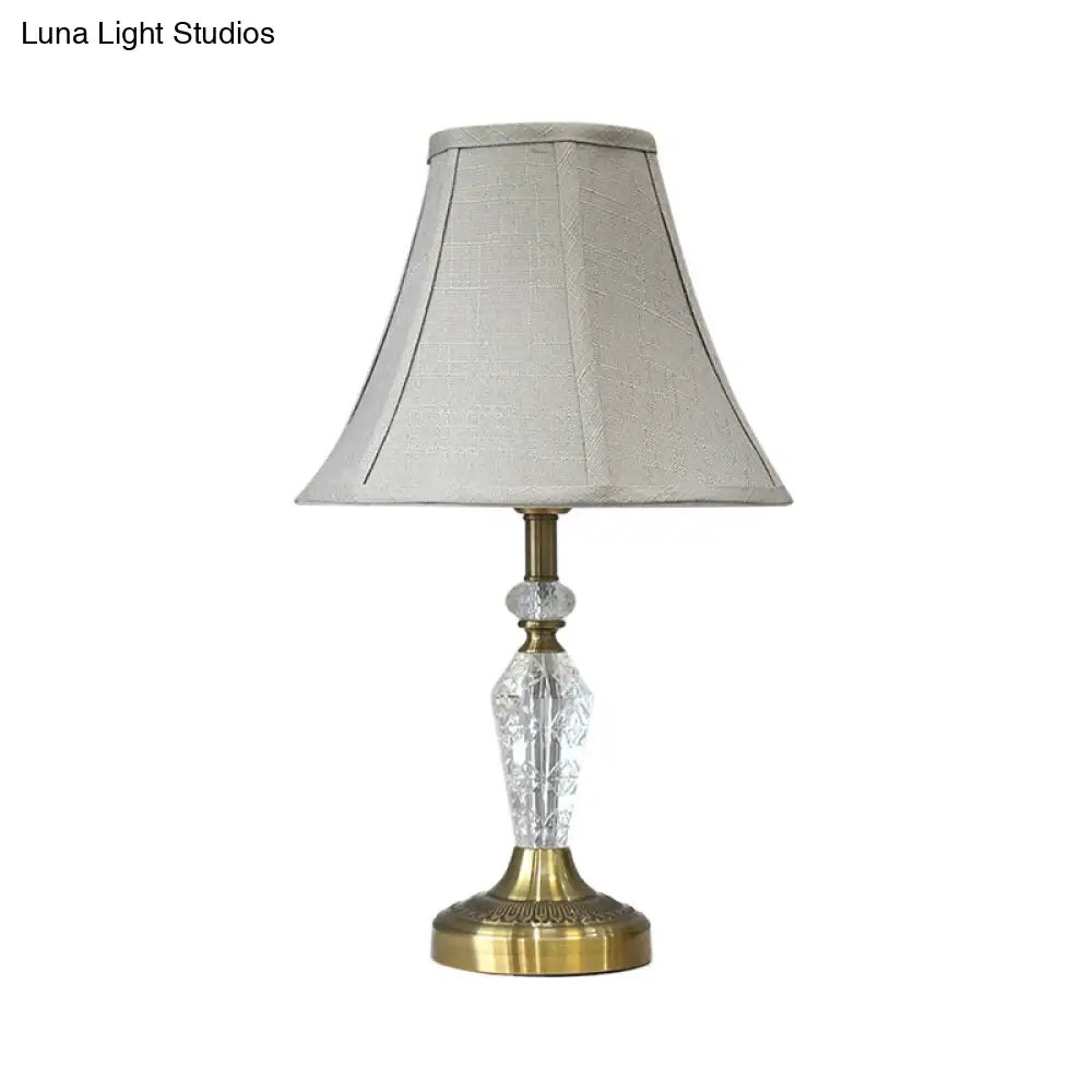 Contemporary Grey Nightstand Lamp With Bell Crystal Panel And Task Lighting