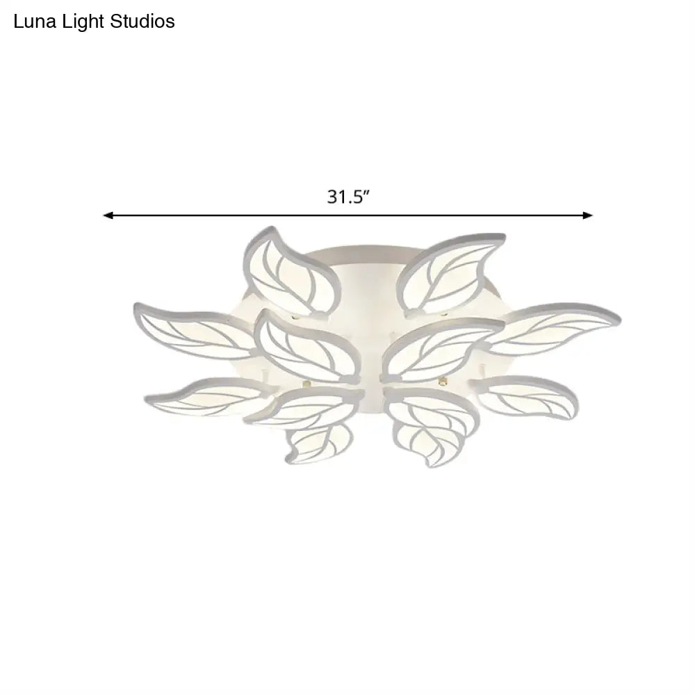 Contemporary Leaf Acrylic Flushmount Light Fixture - Led Ceiling In White/Warm/Natural (6/9/12