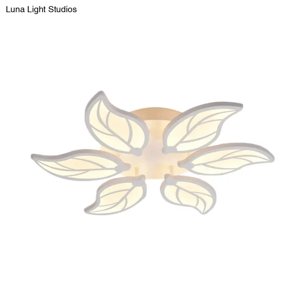 Contemporary Leaf Acrylic Flushmount Light Fixture - Led Ceiling In White/Warm/Natural (6/9/12
