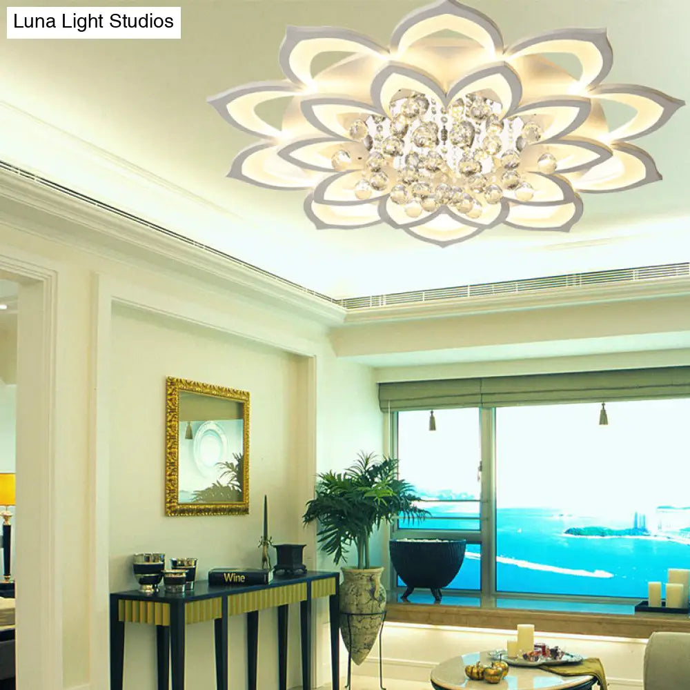 Contemporary Led Acrylic Flushmount Ceiling Light With Crystal Drop In Warm/White - 27’/31.5’ W