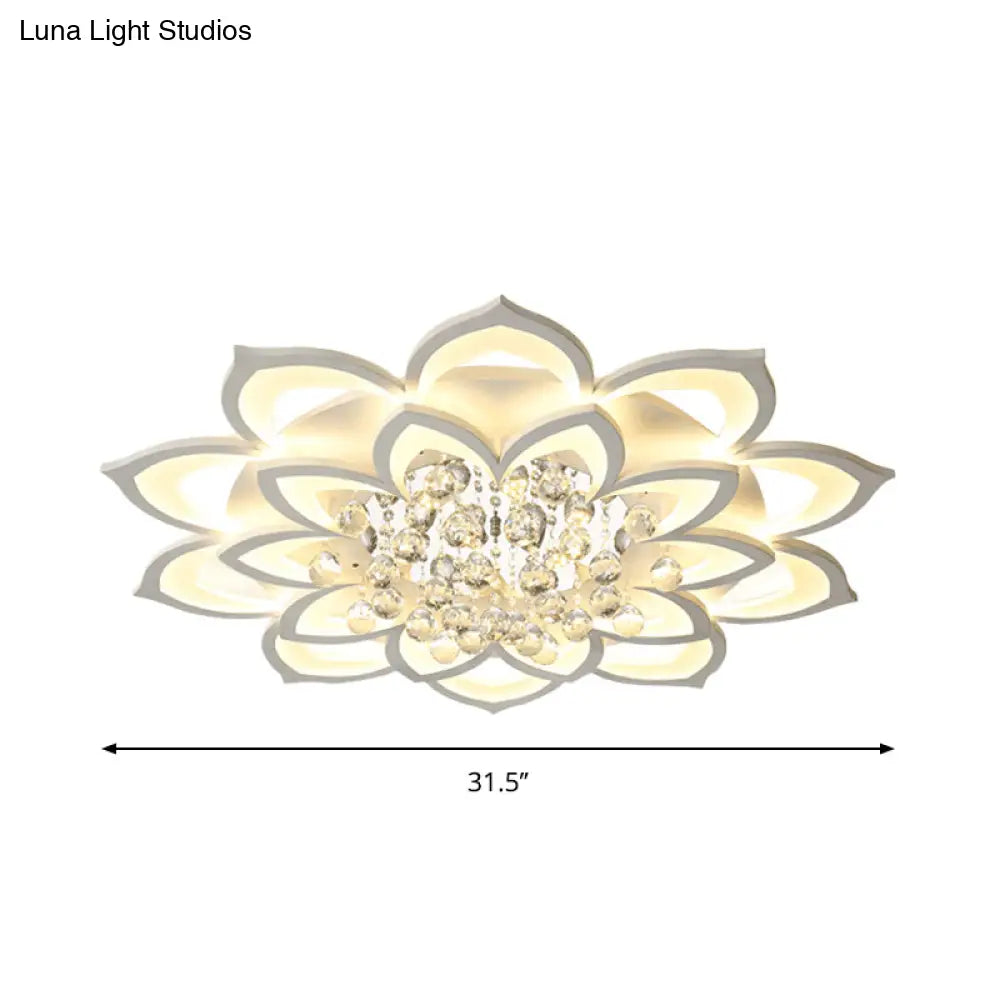 Contemporary Led Acrylic Flushmount Ceiling Light With Crystal Drop In Warm/White - 27’/31.5’ W
