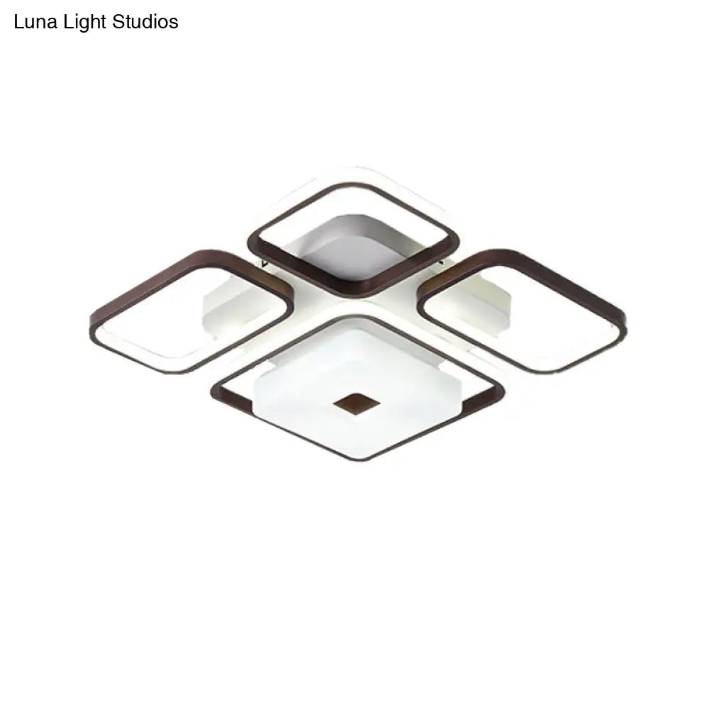 Contemporary Led Aluminum Flush Mount Bedroom Light - Square/Rectangular Frame Coffee White