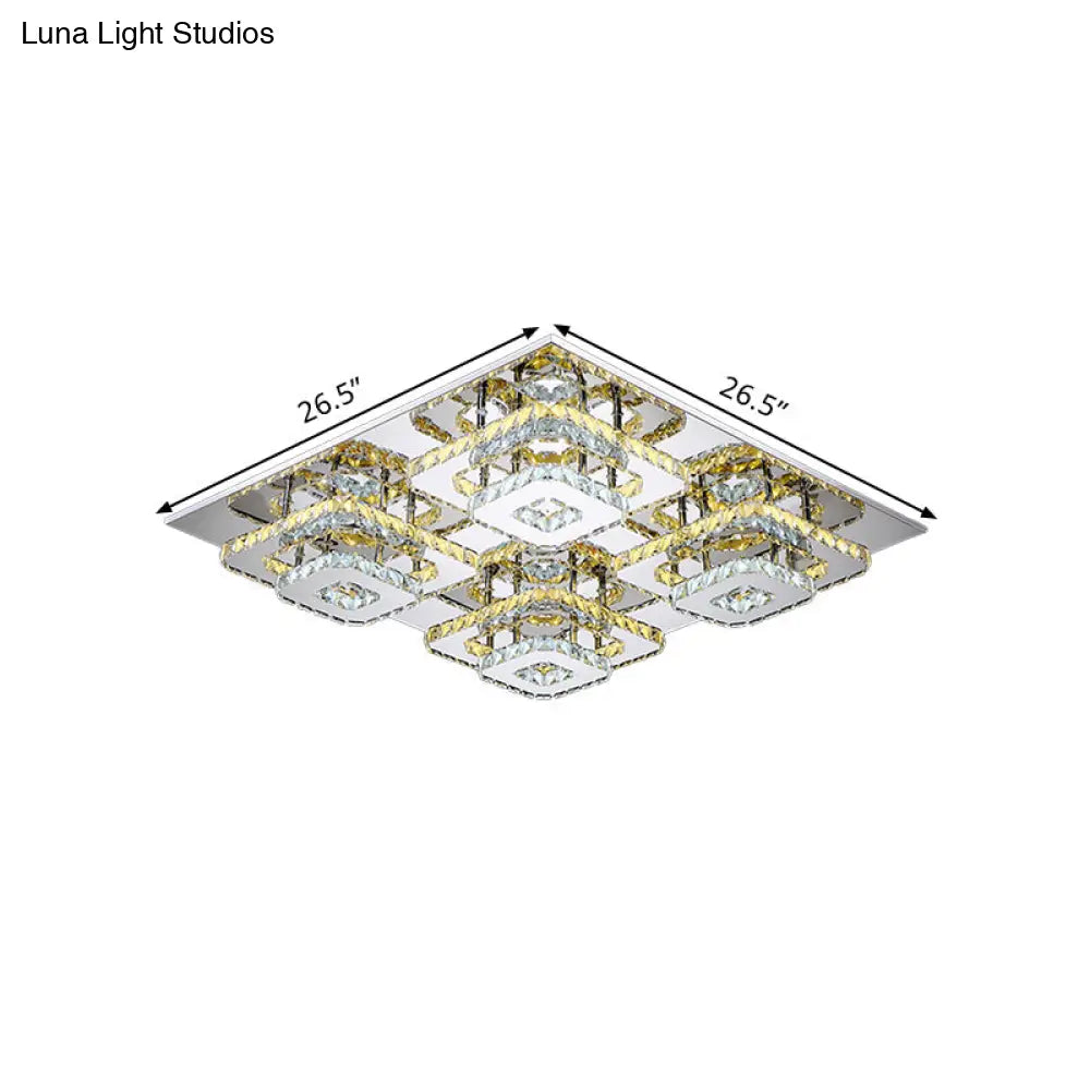 Contemporary Led Ceiling Flush Mount Light With Beveled Crystal Shade - Chrome Finish