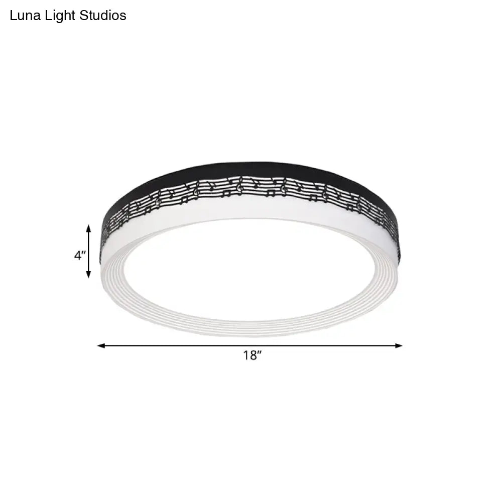 Contemporary Led Ceiling Lamp In Black Round 18’/22’/30’ Dia Flush Mount With Warm/White