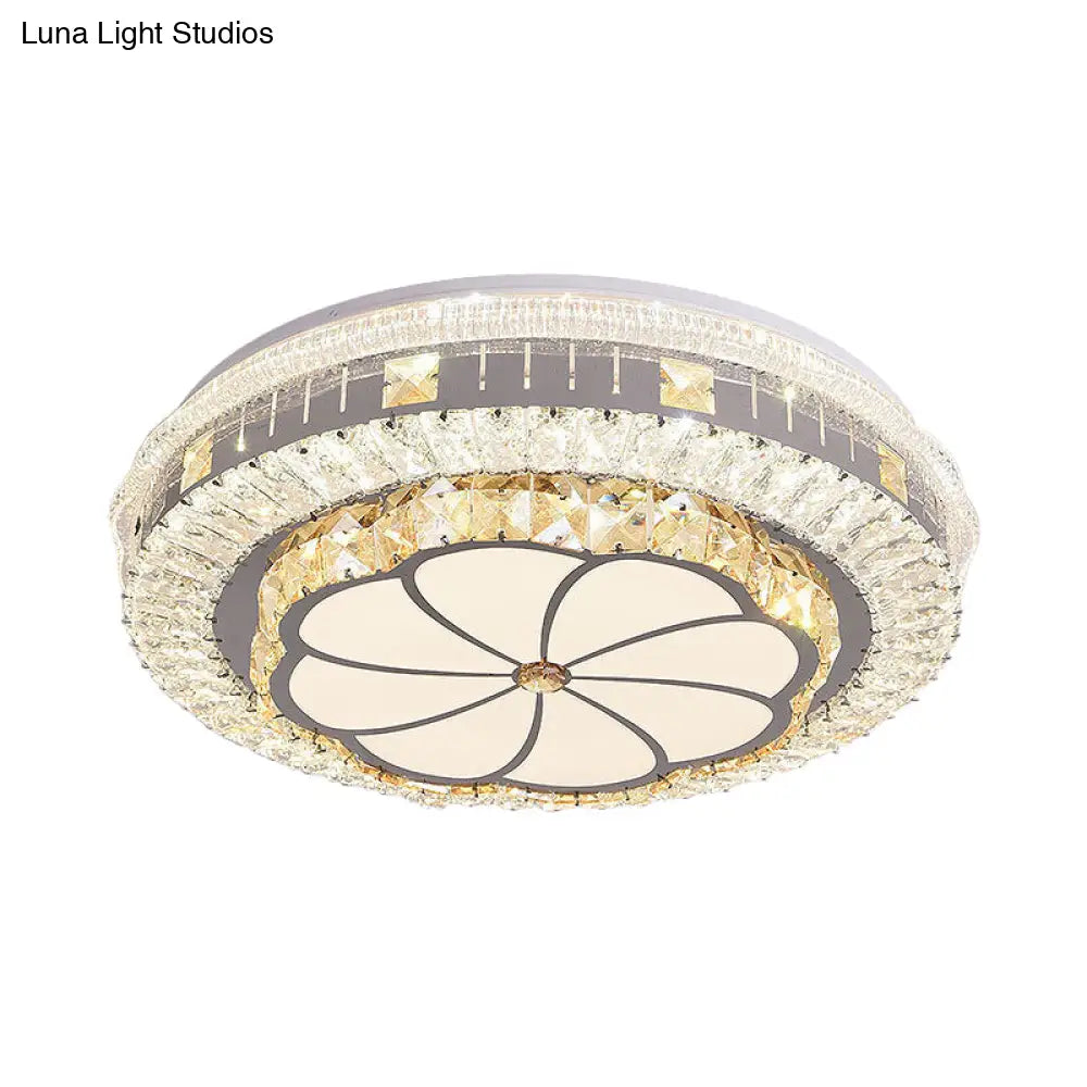 Contemporary Led Ceiling Lamp With Clear Crystal Blocks And Flower Pattern Design
