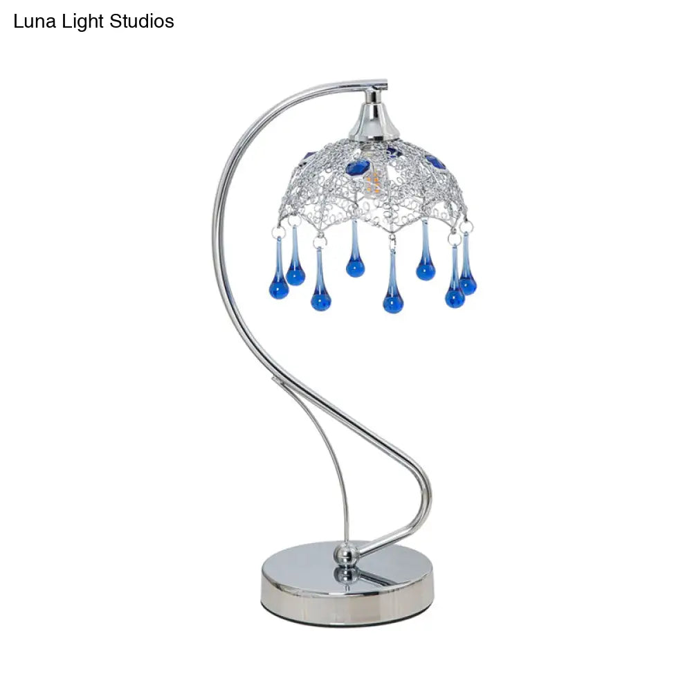 Contemporary Led Chrome Nightstand Lamp With Blue Glass Décor