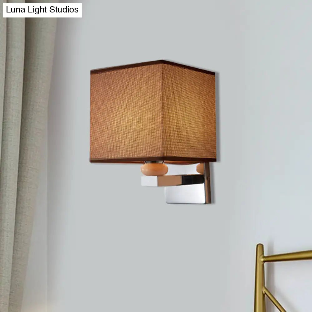 Contemporary Led Cube Wall Sconce Light - White/Black/Beige Fabric