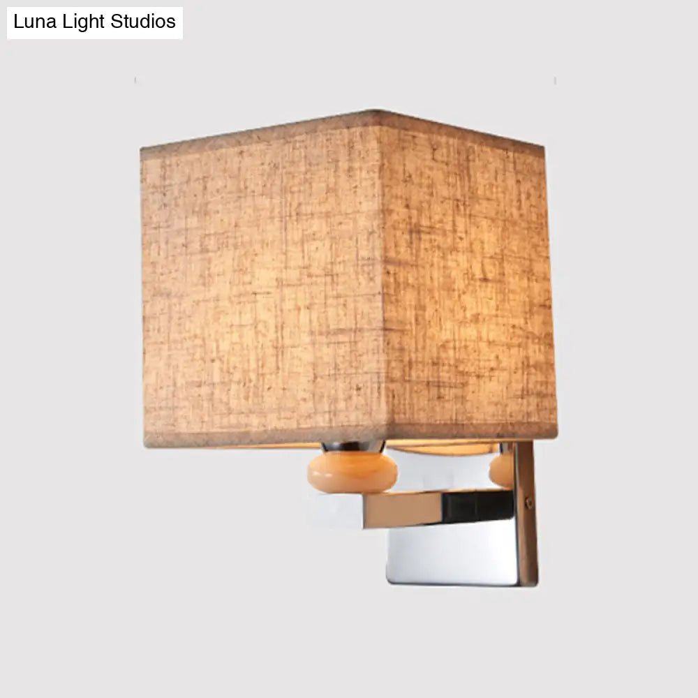 Contemporary Led Cube Wall Sconce Light - White/Black/Beige Fabric