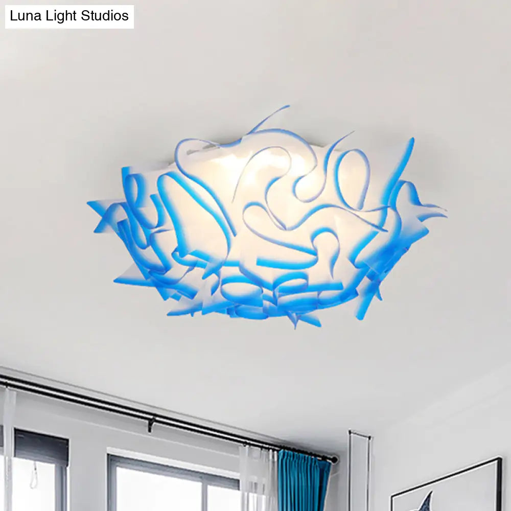 Contemporary Led Flush Ceiling Light With Twist Acrylic Shade - Vibrant Pink/Orange/Blue For