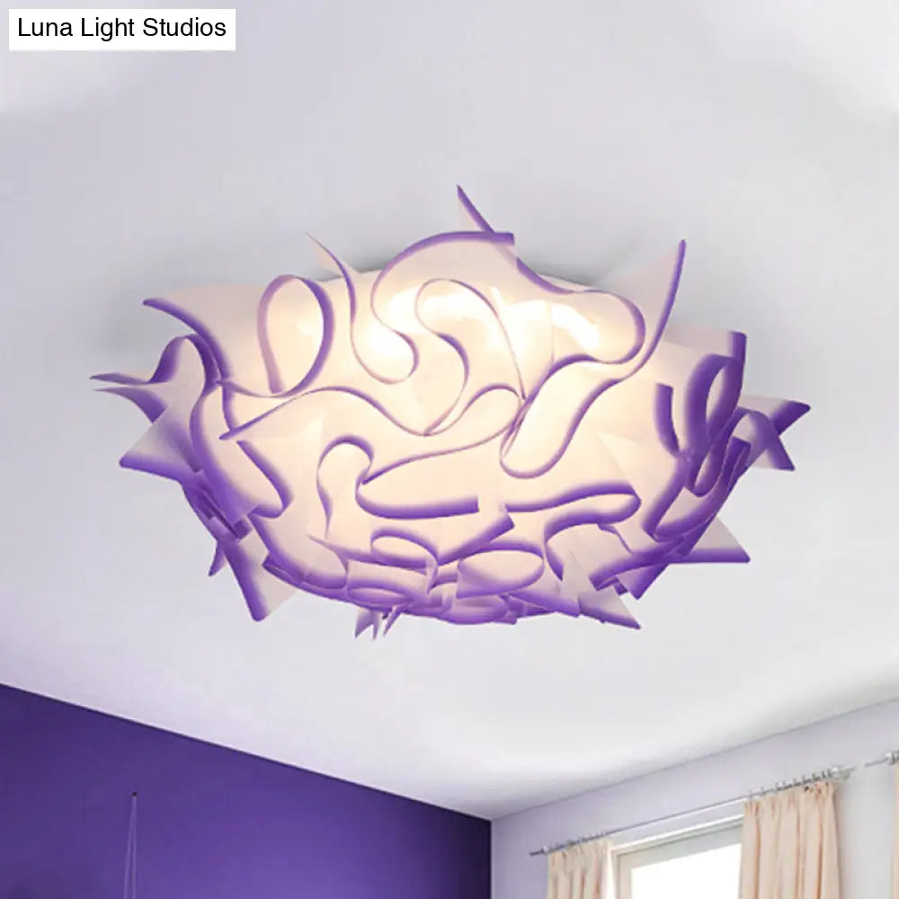 Contemporary Led Flush Ceiling Light With Twist Acrylic Shade - Vibrant Pink/Orange/Blue For
