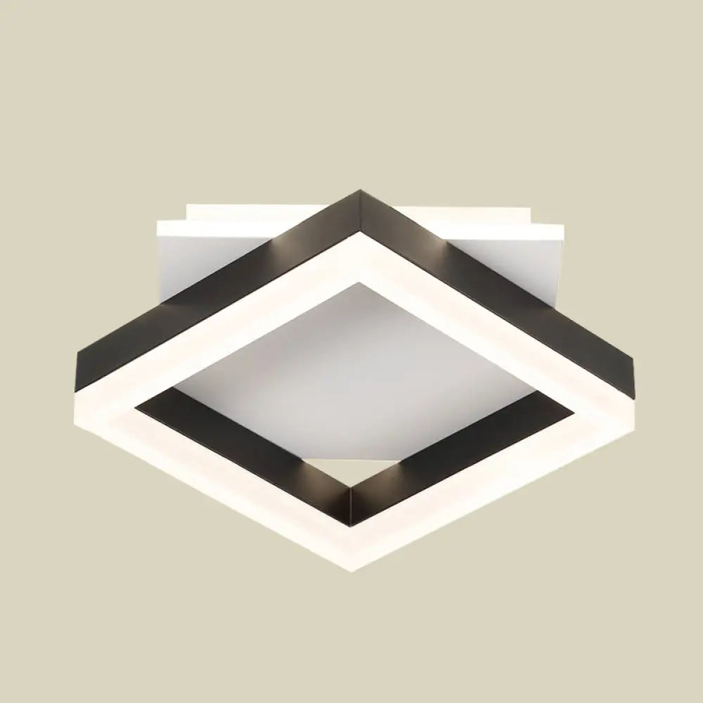 Contemporary Led Flush Mount Ceiling Light For Bedroom In Black & White Squares With Warm/White Glow
