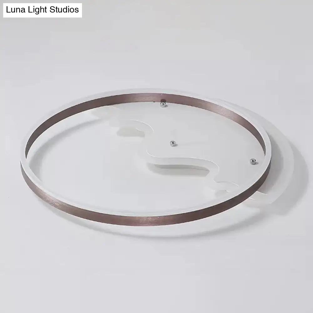 Contemporary Led Flush Mount Ceiling Light With Coffee - Colored Metal Ring - Ideal For Mountain