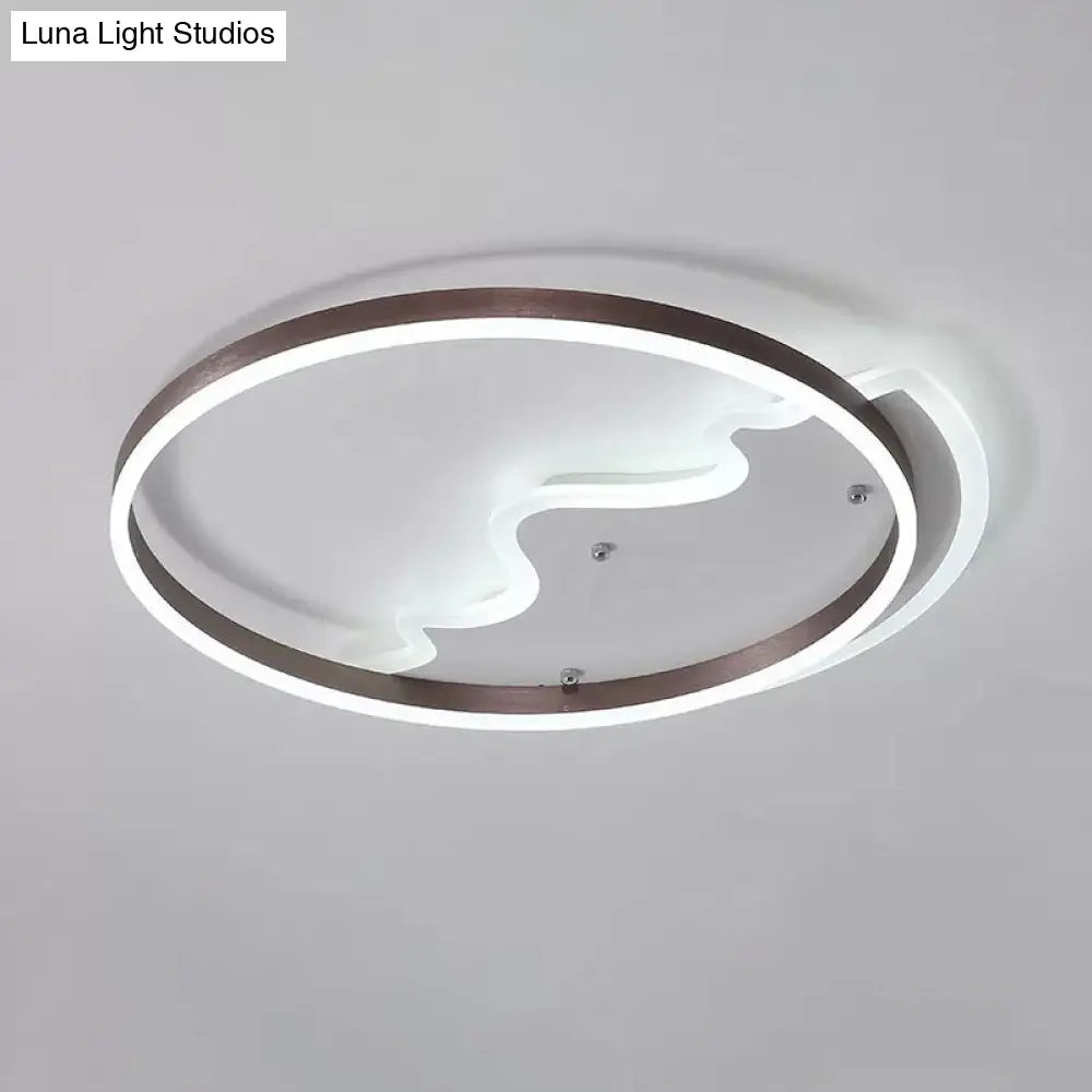 Contemporary Led Flush Mount Ceiling Light With Coffee - Colored Metal Ring - Ideal For Mountain