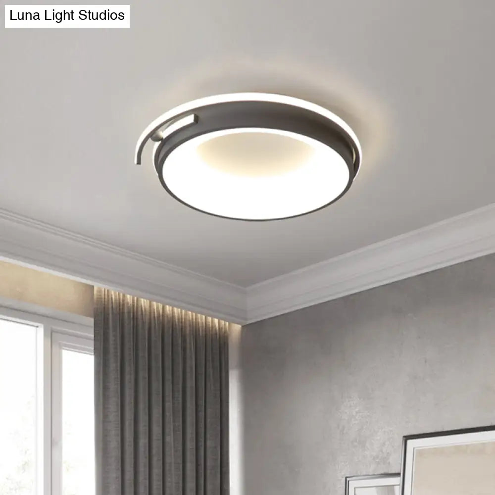 Contemporary Led Flush Mount Light For Living Room - Round Acrylic Shade Black/Grey Finish