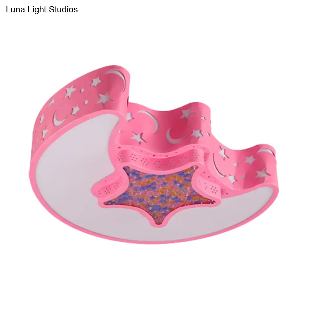Contemporary Led Flush Pendant Light For Bedroom - Ceiling Mounted Fixture With Moon And Star