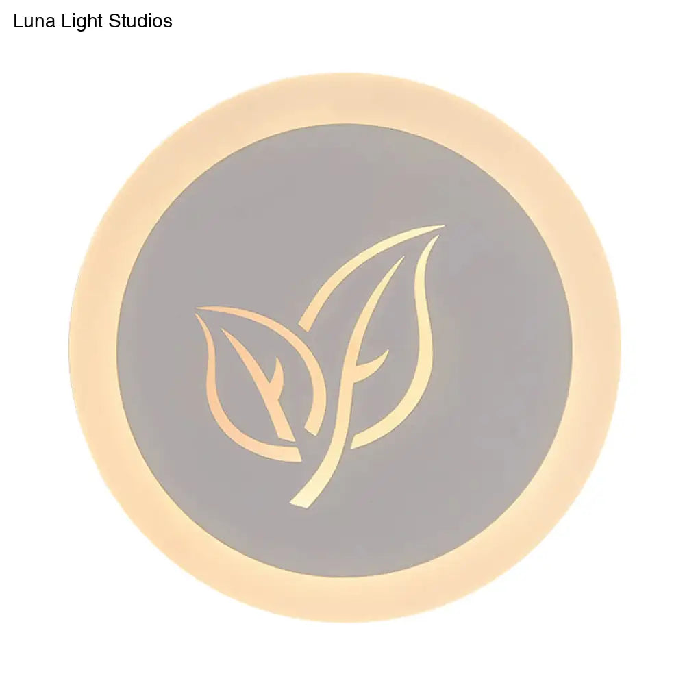 Contemporary Led Flush Wall Sconce In White With Leaf Pattern - Modern Circle Design