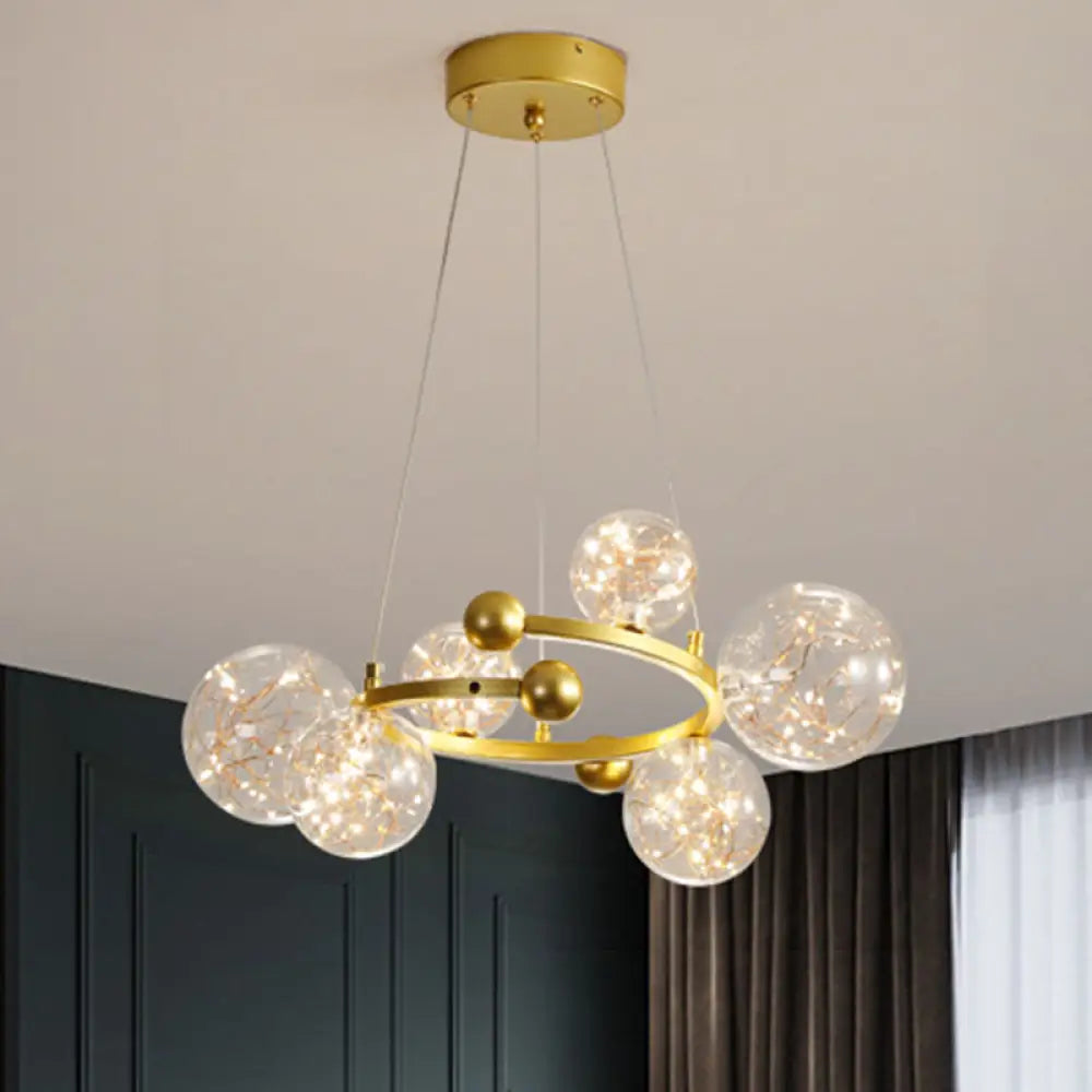 Contemporary Led Glass Orb Chandelier - Glow String & Down Lighting 6 / Gold