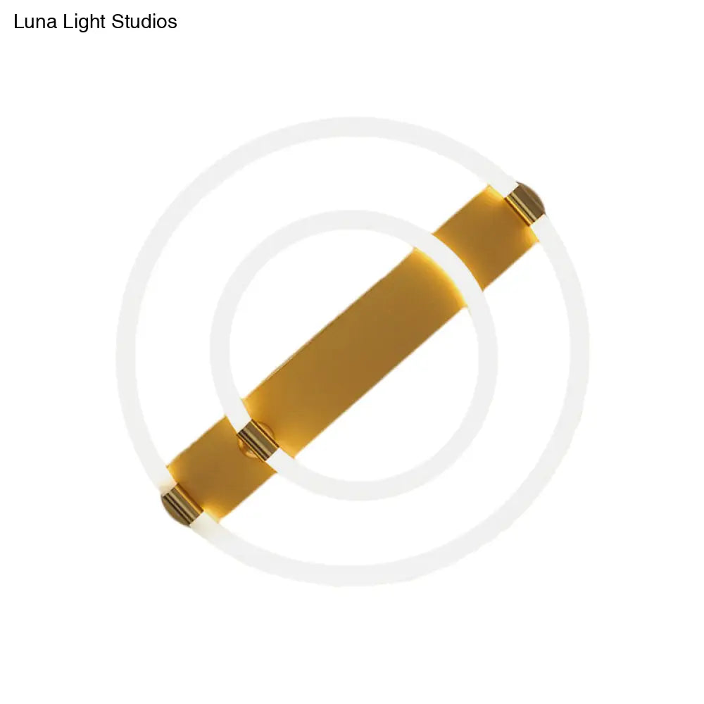 Contemporary Led Gold Ceiling Fixture - Iron Rings And Oblong Flush Lamp 16’/19.5’ W Warm/White