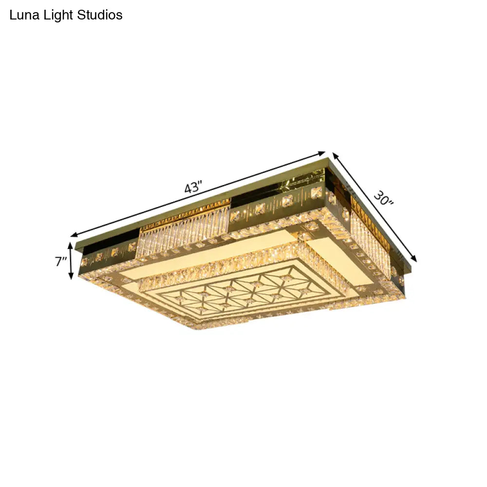 Contemporary Led Gold Ceiling Light With Clear Crystal Blocks