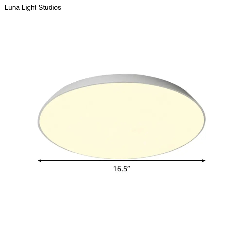 Contemporary Led Metallic Flush Mount Light - White Tray Ceiling Lamp For Bedroom