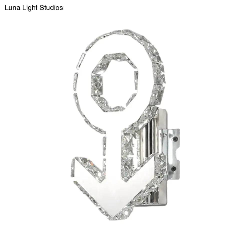 Contemporary Male Sign Wall Lamp - Crystal Block Led Hallway Lighting In Stainless Steel Warm/White