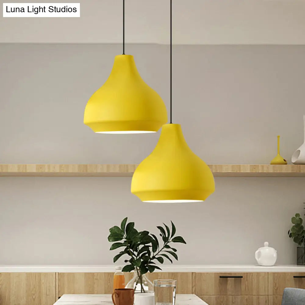 Contemporary Metal Gourd Pendant Ceiling Light - 1 Light - Grey/Black/Yellow