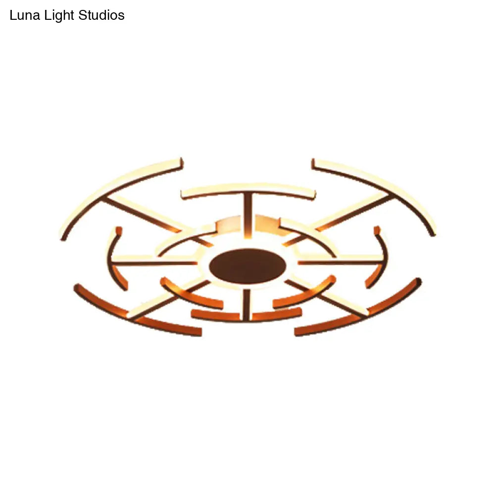 Contemporary Metal Round Flushmount Light With Maze Design - Brown