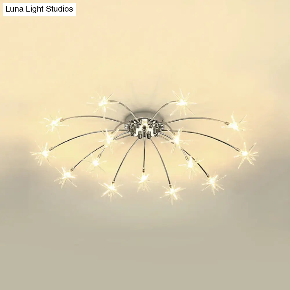 Contemporary Metal Semi Flush Mount Firework-Shaped Ceiling Light With Led Lights - Chrome/Gold