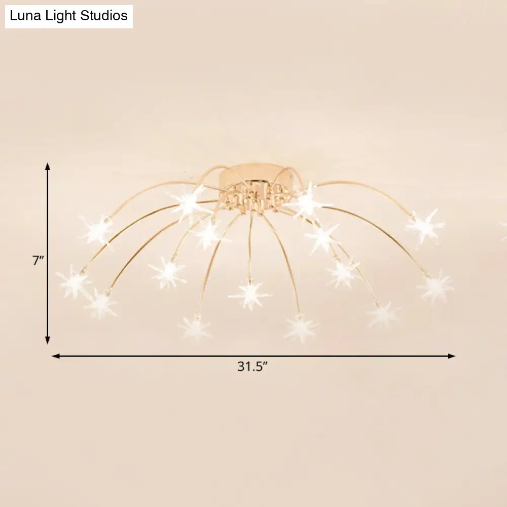 Contemporary Metal Semi Flush Mount Firework-Shaped Ceiling Light With Led Lights - Chrome/Gold