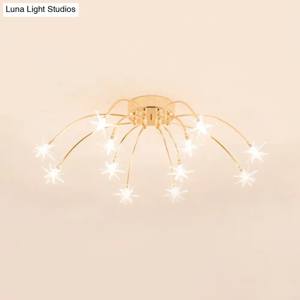 Contemporary Metal Semi Flush Mount Firework-Shaped Ceiling Light With Led Lights - Chrome/Gold