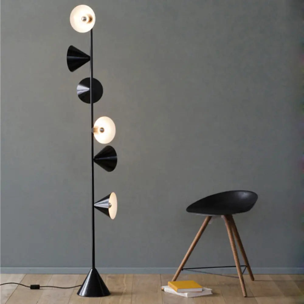 Contemporary Metal Tapered Standing Lamp: 6-Bulb Black Floor Light For Living Room