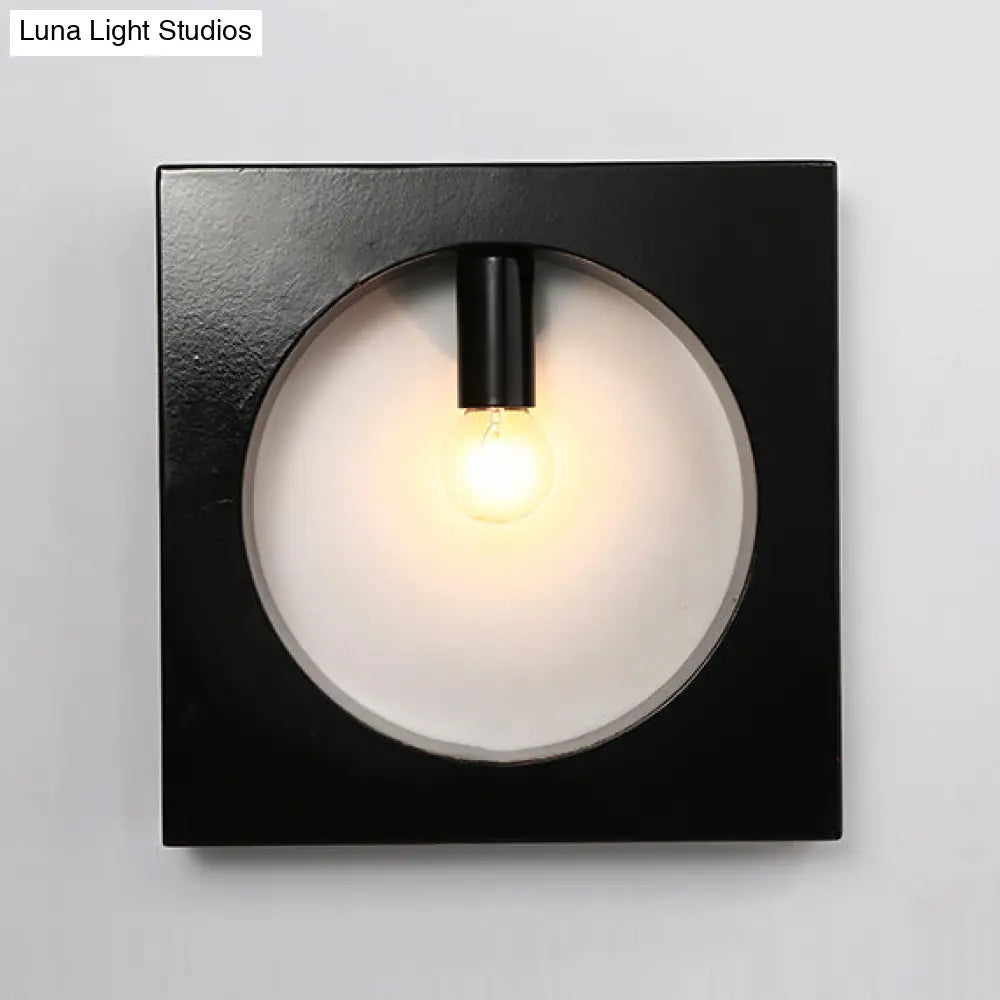 Contemporary Metal Wall Sconce Lamp With Squared/Rounded Shade - 1-Light Bathroom Lighting In