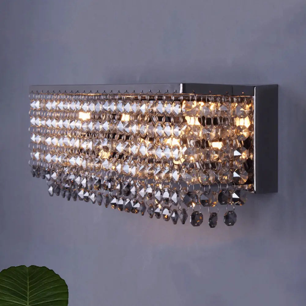 Contemporary Octagon Crystal Wall Light With Chrome Finish And 3/4 Bulbs 3 /