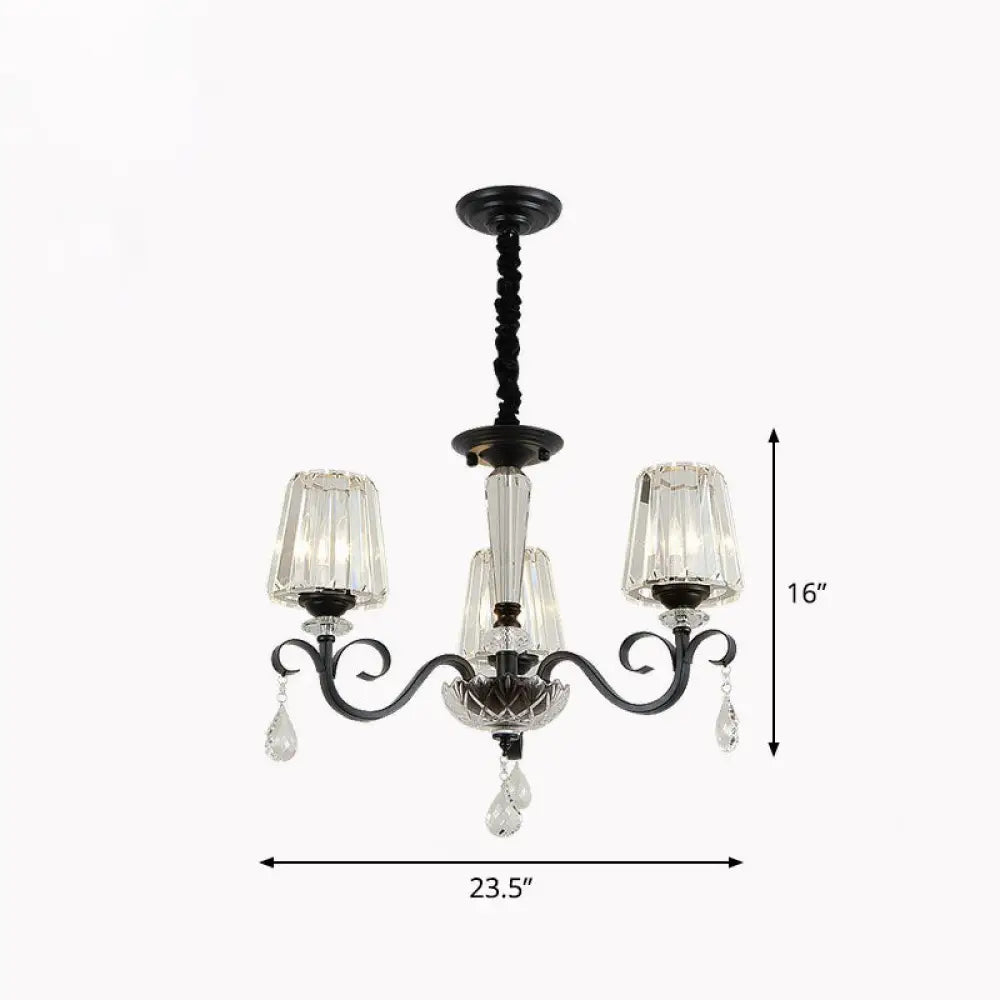 Contemporary Prismatic Crystal Cone Hanging Lamp With Droplet Decorations 3 / Black