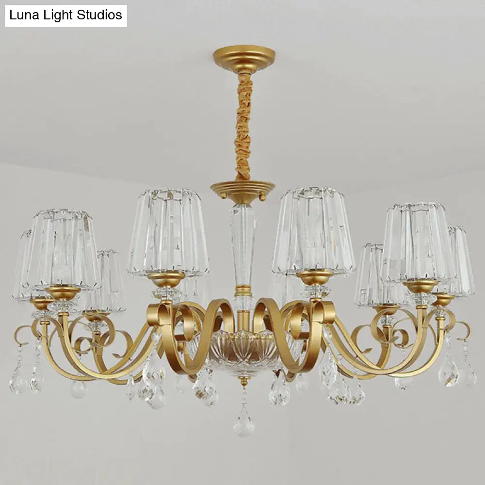 Contemporary Prismatic Crystal Cone Hanging Lamp With Droplet Decorations