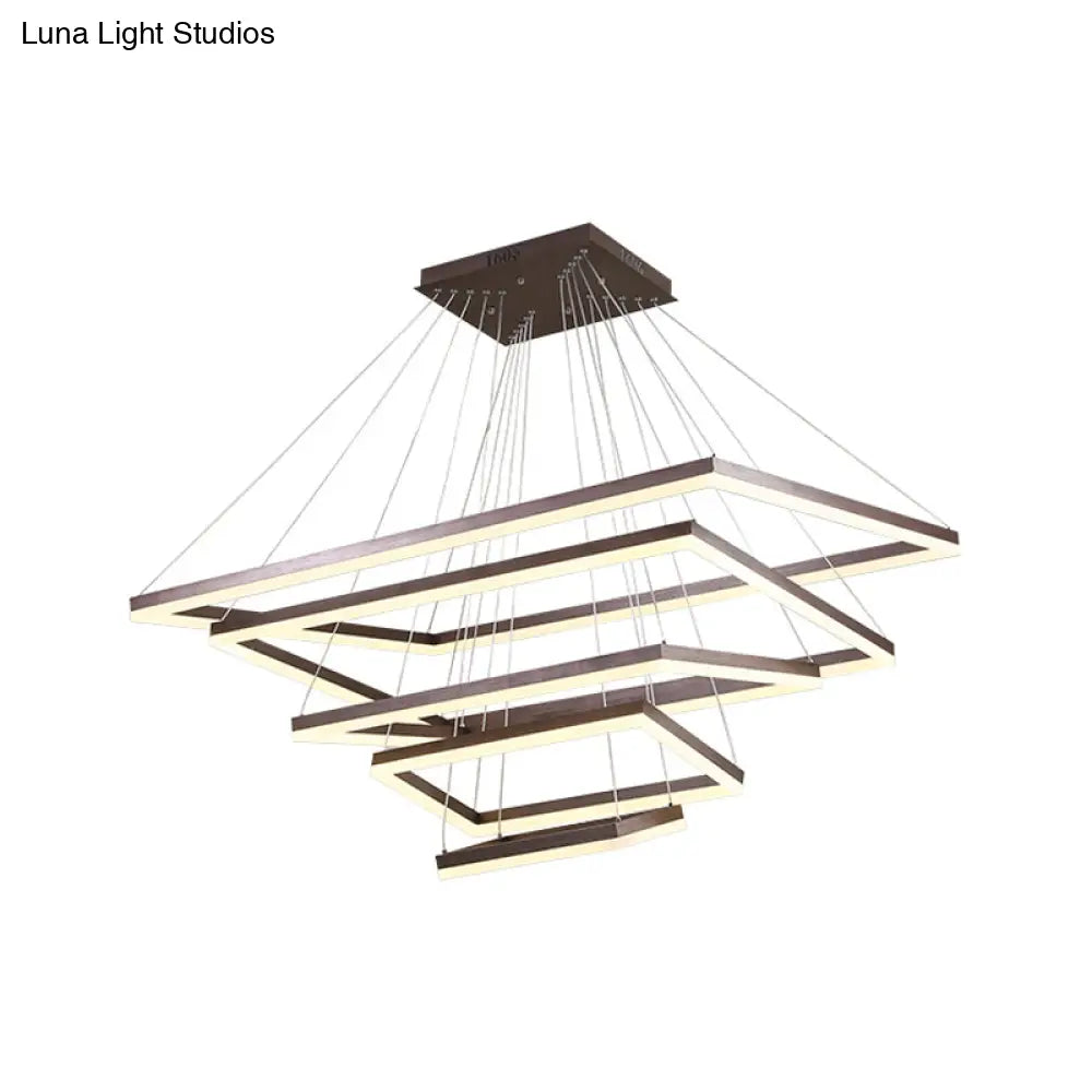 Contemporary Rectangular Acrylic Coffee Led Chandelier - 3/4/5 Tiers Hanging Pendant Lamp