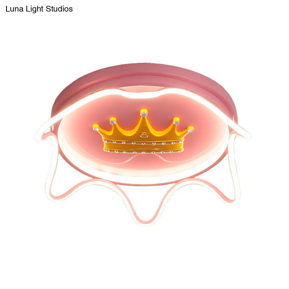 Contemporary Round Led Flush Mount Ceiling Lamp For Nursery Room In Pink/Gold