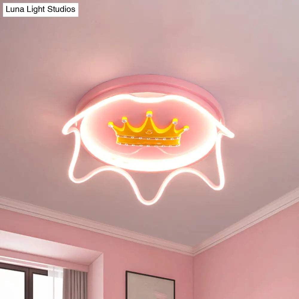 Contemporary Round Led Flush Mount Ceiling Lamp For Nursery Room In Pink/Gold