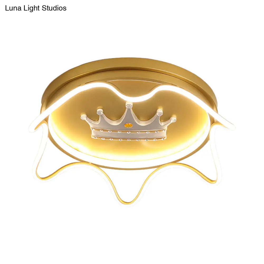 Contemporary Round Led Flush Mount Ceiling Lamp For Nursery Room In Pink/Gold