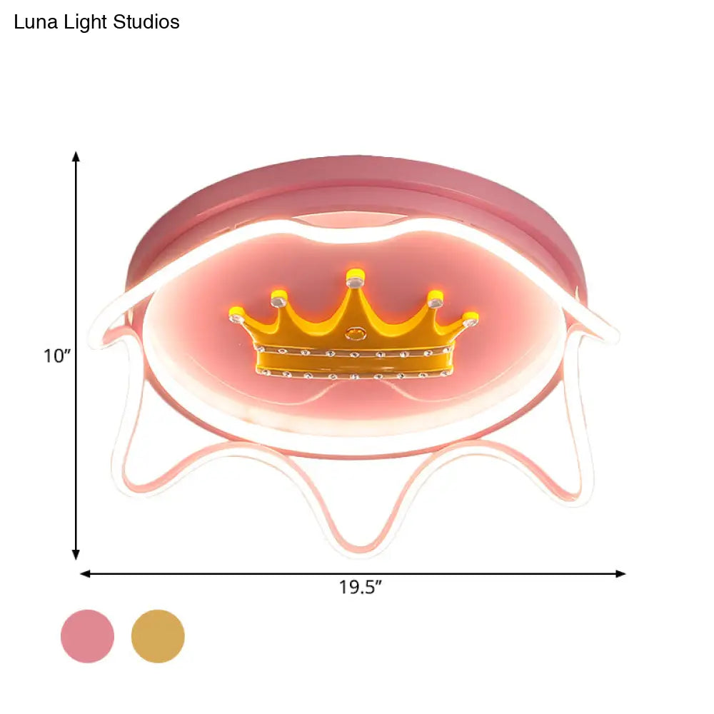 Contemporary Round Led Flush Mount Ceiling Lamp For Nursery Room In Pink/Gold