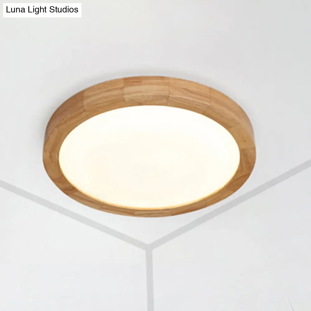 Contemporary Round Wood Flush Light Fixture For Bedroom - Single Ceiling Lamp (12’/16’ Dia) In