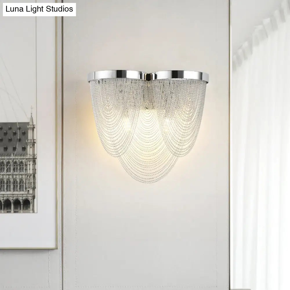 Contemporary Silver Tassels Living Room Metal Sconce - 2-Light Led Wall Lamp Fixture