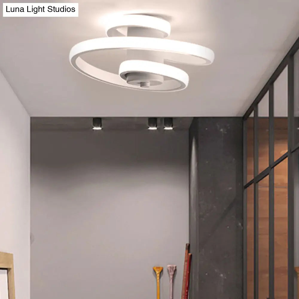 Contemporary Spiral Acrylic Led Ceiling Lamp With Warm/White/3-Color Light - White/Black Flush Mount