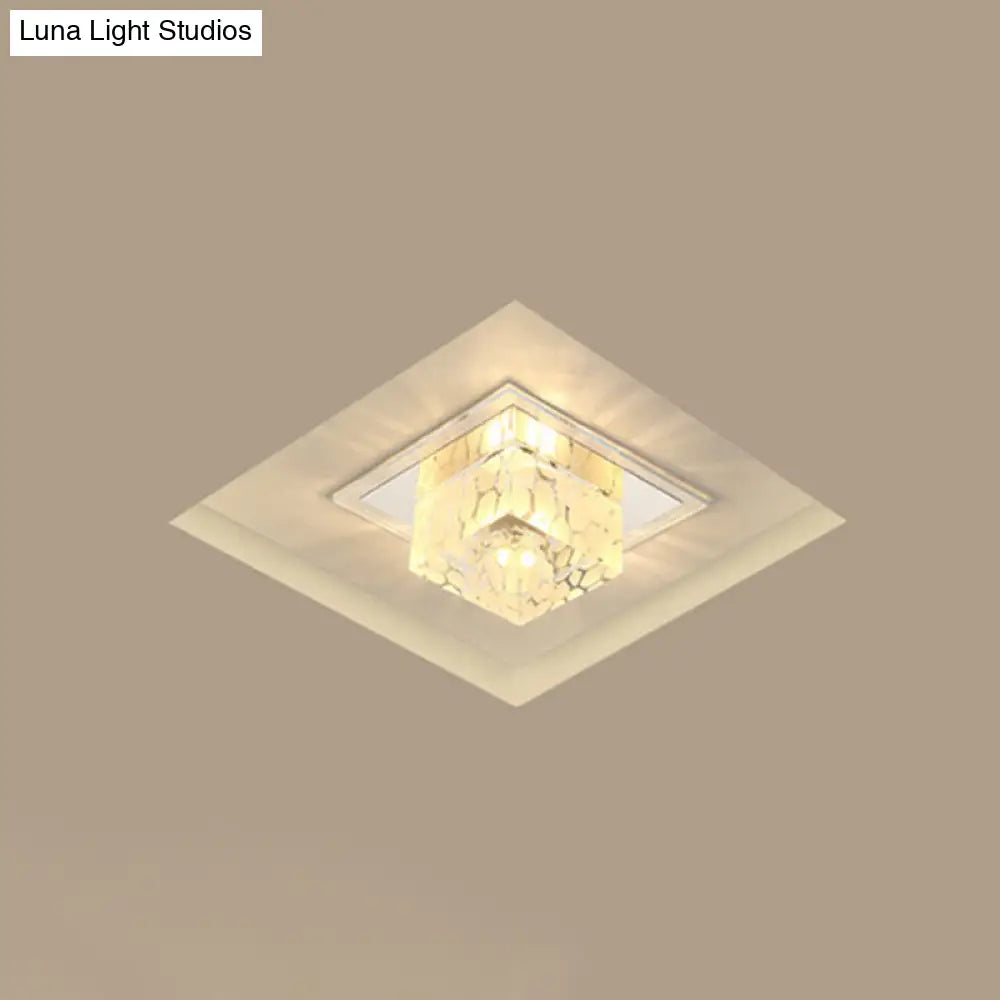 Contemporary Square Crystal Led Flush Ceiling Light For Hallway