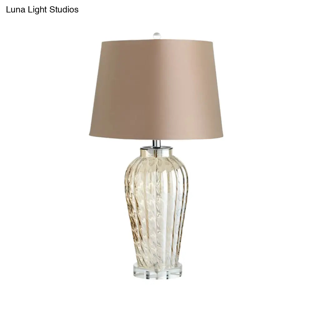 Contemporary Tapered Drum Table Light With Glass Base - 1-Light Nightstand Lamp